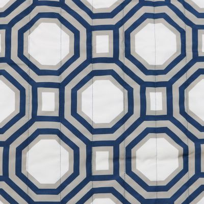 Image showing  2-Person Polyester Hammock with Wood Curved Spreader Bar & Matte Blue Steel Stand, Navy & Gray Tiled Octagon