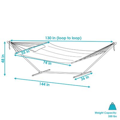 Image showing  Outdoor 2-Person Double Polyester Quilted Spreader Bar Hammock with 12ft Black Steel Stand - Blue and Green