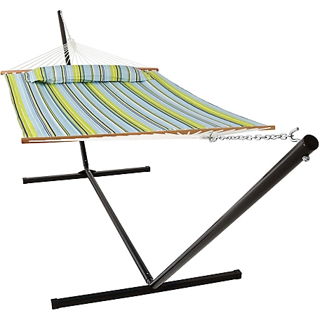 Sunnydaze Decor Quilted Fabric Outdoor Hammock with Stand