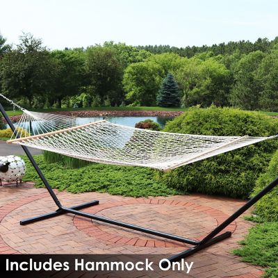 Image showing  Large Two-Person Double Wide Rope Hammock with Spreader Bars for Patio and Backyard - Natural