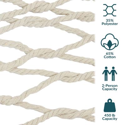 Image showing  Large Two-Person Double Wide Rope Hammock with Spreader Bars for Patio and Backyard - Natural