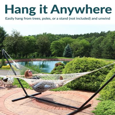 Image showing 5 th Sunnydaze Decor Large Two-Person Double Wide Rope Hammock with Spreader Bars for Patio and Backyard - Natural