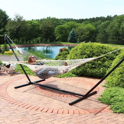 Image showing 6 th Sunnydaze Decor Large Two-Person Double Wide Rope Hammock with Spreader Bars for Patio and Backyard - Natural