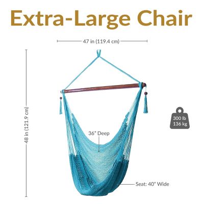 Image showing  Caribbean Style Extra Large Hanging Rope Hammock Chair Swing for Backyard and Patio, Sky Blue