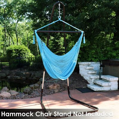 Image showing  Caribbean Style Extra Large Hanging Rope Hammock Chair Swing for Backyard and Patio, Sky Blue