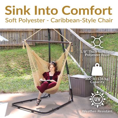Image showing  Caribbean Style Extra Large Hanging Rope Hammock Chair Swing for Backyard and Patio, Tan