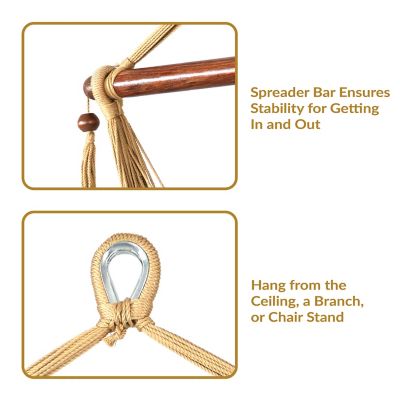 Image showing  Caribbean Style Extra Large Hanging Rope Hammock Chair Swing for Backyard and Patio, Tan