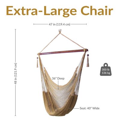 Image showing  Caribbean Style Extra Large Hanging Rope Hammock Chair Swing for Backyard and Patio, Tan