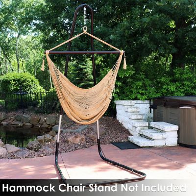 Image showing  Caribbean Style Extra Large Hanging Rope Hammock Chair Swing for Backyard and Patio, Tan