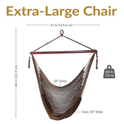 Image showing 7 th Sunnydaze Decor Caribbean Style Extra Large Hanging Rope Hammock Chair Swing for Backyard and Patio, Mocha