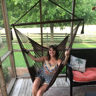 Image showing 8 th Sunnydaze Decor Caribbean Style Extra Large Hanging Rope Hammock Chair Swing for Backyard and Patio, Mocha