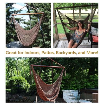 Image showing 9 th Sunnydaze Decor Caribbean Style Extra Large Hanging Rope Hammock Chair Swing for Backyard and Patio, Mocha