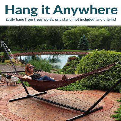 Image showing 5 th Sunnydaze Decor Spreader Bar Rope Hammock with Stand