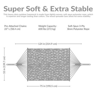 Image showing 7 th Sunnydaze Decor Spreader Bar Rope Hammock with Stand