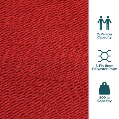 Image showing 3 th Sunnydaze Decor Double Wide Two-Person Polyester Rope Hammock with Spreader Bars - 600 lb. Weight Capacity - Red