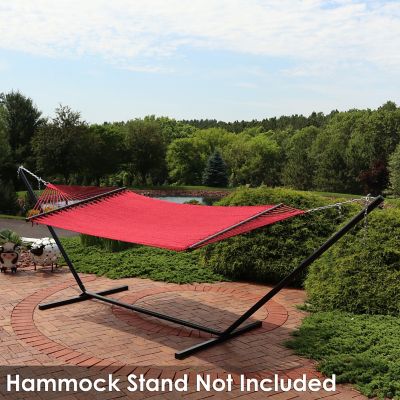 Image showing 7 th Sunnydaze Decor Double Wide Two-Person Polyester Rope Hammock with Spreader Bars - 600 lb. Weight Capacity - Red