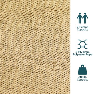 Image showing  Large Double Wide Two-Person Polyester Rope Hammock with Spreader Bars - 600 lb. Weight Capacity - Tan