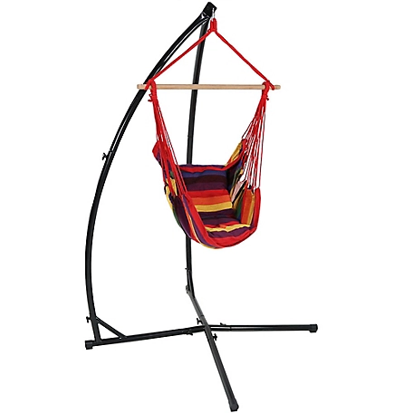 Sunnydaze Decor Hanging Hammock Chair Swing and X-Stand Set, Red