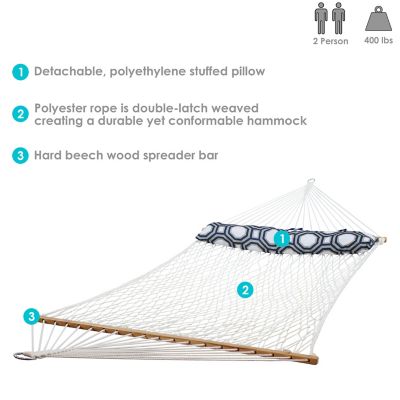 Image showing  2-Person Polyester Rope Hammock with Pillow - White