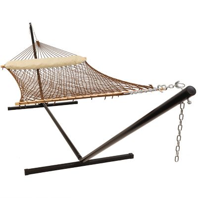 Sunnydaze Decor Rope Hammock with Stand, Brown