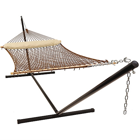 Sunnydaze Decor Rope Hammock with Stand, Brown