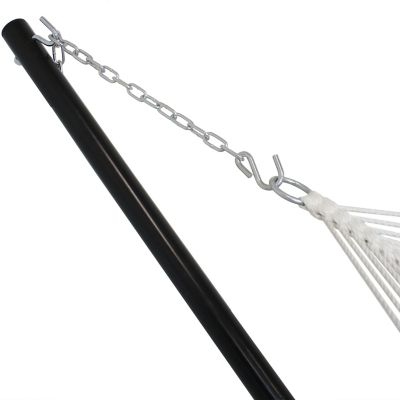 Image showing  15 ft. Outdoor 2-Person Double Cotton Rope Hammock with Wood Spreader Bar and Black Steel Stand, Cream