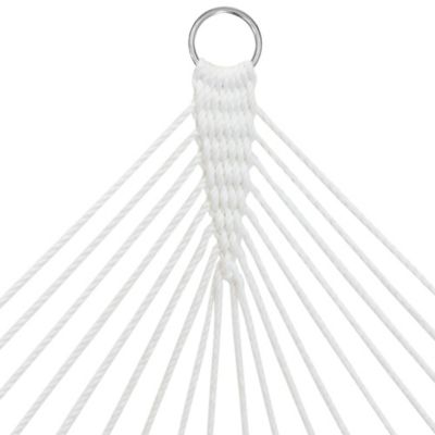 Image showing  15 ft. Outdoor 2-Person Double Cotton Rope Hammock with Wood Spreader Bar and Black Steel Stand, Cream