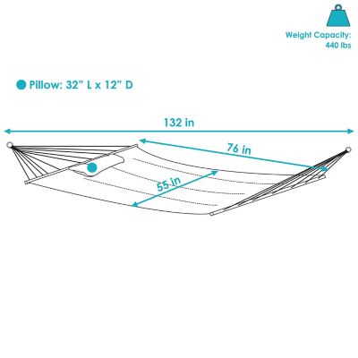 Image showing  Large Two-Person Quilted Fabric Hammock with Spreader Bars & Detachable Pillow, 440 lb Weight Capacity, Red