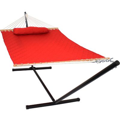 Sunnydaze Decor Outdoor Quilted Spreader Bar Hammock and Stand, Red