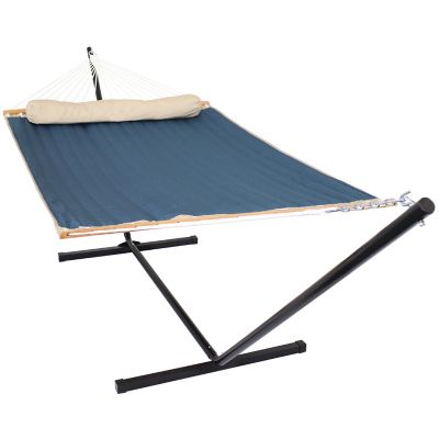 Sunnydaze Decor Outdoor Quilted Spreader Bar Hammock and Stand, Teal
