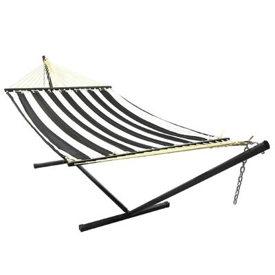 Sunnydaze Decor Quilted Fabric Spreader Bar Hammock and 12 ft. Stand, Black/White