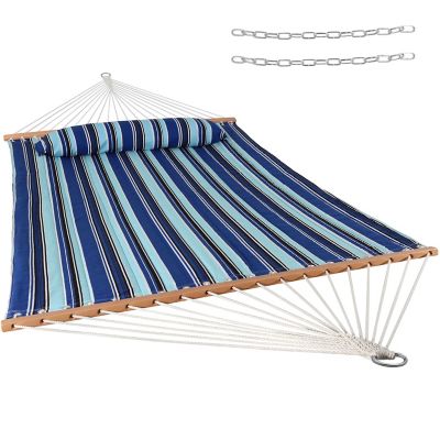 Sunnydaze Decor 2-Person Sunnydaze Quilted Fabric Spreader Bar Hammock and Pillow, Catalina Beach