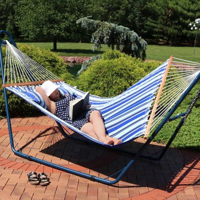 Image showing 7 th Sunnydaze Decor 130 in. 2-Person Sunnydaze Quilted Fabric Spreader Bar Hammock and Pillow, Catalina Beach
