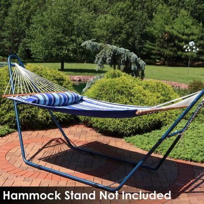 Image showing 8 th Sunnydaze Decor 130 in. 2-Person Sunnydaze Quilted Fabric Spreader Bar Hammock and Pillow, Catalina Beach