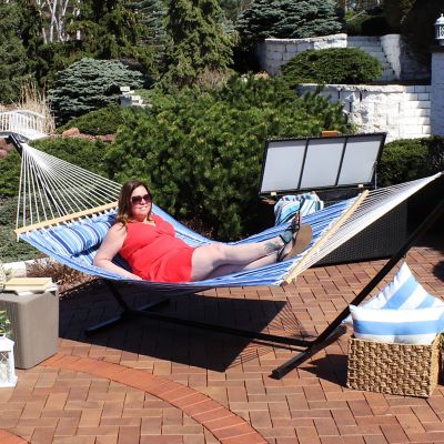 Image showing 9 th Sunnydaze Decor 130 in. 2-Person Sunnydaze Quilted Fabric Spreader Bar Hammock and Pillow, Catalina Beach