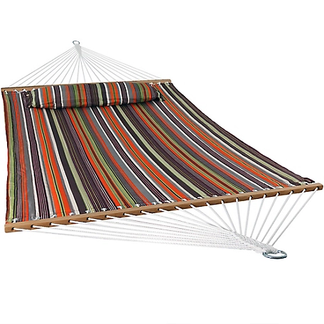 Sunnydaze Decor 2-Person Quilted Fabric Spreader Bar Hammock and Pillow, Canyon Sunset