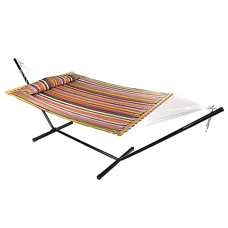 Sunnydaze Decor Quilted Fabric Spreader Bar Hammock and 12 ft. Stand, Canyon Sunset