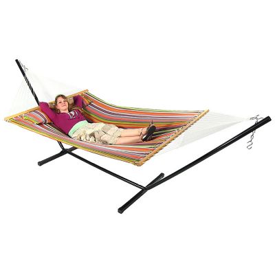 Image showing  2-Person Quilted Hammock with Steel Stand, 350 lb Weight Capacity/12' Stand, Canyon Sunset