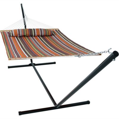 Sunnydaze Decor 2-Person Heavy-Duty Quilted Hammock with Steel Stand - 400 lb. Weight Capacity/15' Stand - Canyon Sunset