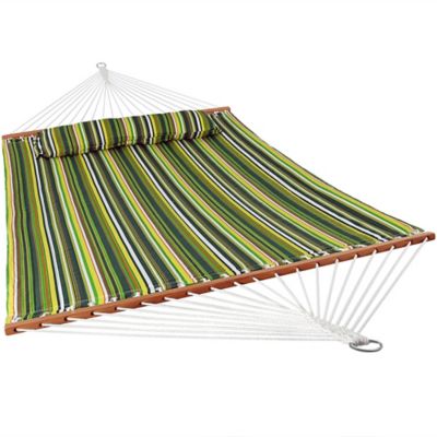 Sunnydaze Decor 2-Person Sunnydaze Quilted Fabric Spreader Bar Hammock and Pillow, Melon Stripe