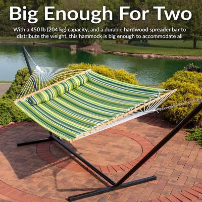 Image showing  125.5 in. Large Heavy-Duty 2-Person Quilted Fabric Hammock with Spreader Bars, 450 lb. Capacity, Melon Stripe