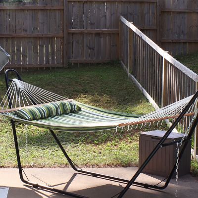 Image showing 6 th Sunnydaze Decor 125.5 in. Large Heavy-Duty 2-Person Quilted Fabric Hammock with Spreader Bars, 450 lb. Capacity, Melon Stripe