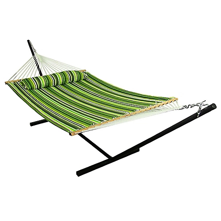 Sunnydaze Decor Quilted Fabric Spreader Bar Hammock and 12 ft. Stand, Melon Stripe