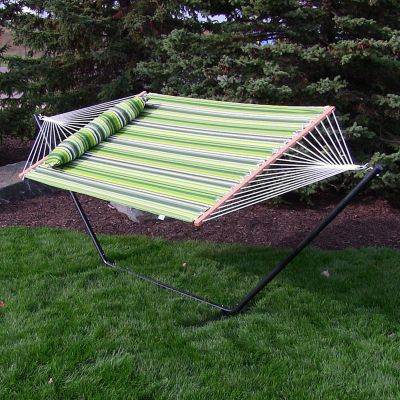 Image showing  Quilted Double Hammock with 12-Foot Steel Stand for Outdoor, 350 lb Weight Capacity/12' Stand, Melon Stripe