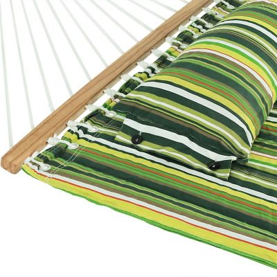 Image showing  Quilted Double Hammock with 12-Foot Steel Stand for Outdoor, 350 lb Weight Capacity/12' Stand, Melon Stripe