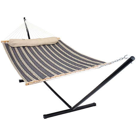 Sunnydaze Decor Quilted Fabric Spreader Bar Hammock and 12 ft. Stand, Mountainside