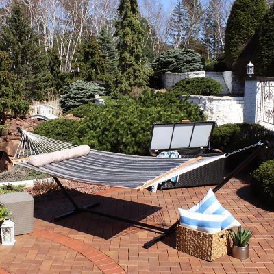 Image showing  Quilted Fabric Spreader Bar Hammock and 12 ft. Stand, Mountainside