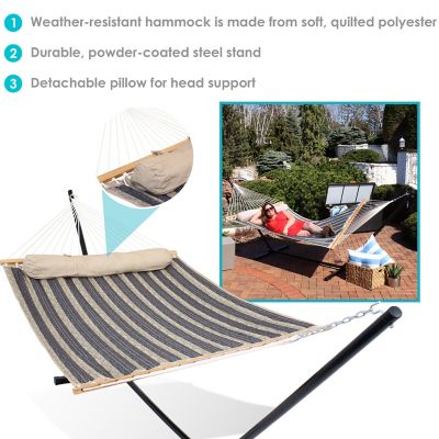 Image showing 5 th Sunnydaze Decor Quilted Fabric Spreader Bar Hammock and 12 ft. Stand, Mountainside