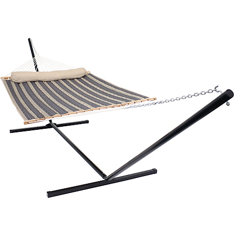 Sunnydaze Decor Quilted Fabric Spreader Bar Hammock and 15 ft. Stand, Mountainside