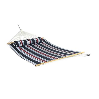 Sunnydaze Decor 2-Person Quilted Fabric Spreader Bar Hammock, Nautical Stripe